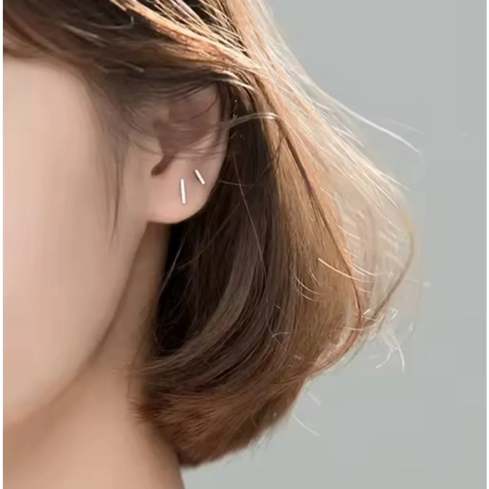 Unisex/Men’s Fine 925 Sterling Silver Rhodium Staple Stud‎ Earrings